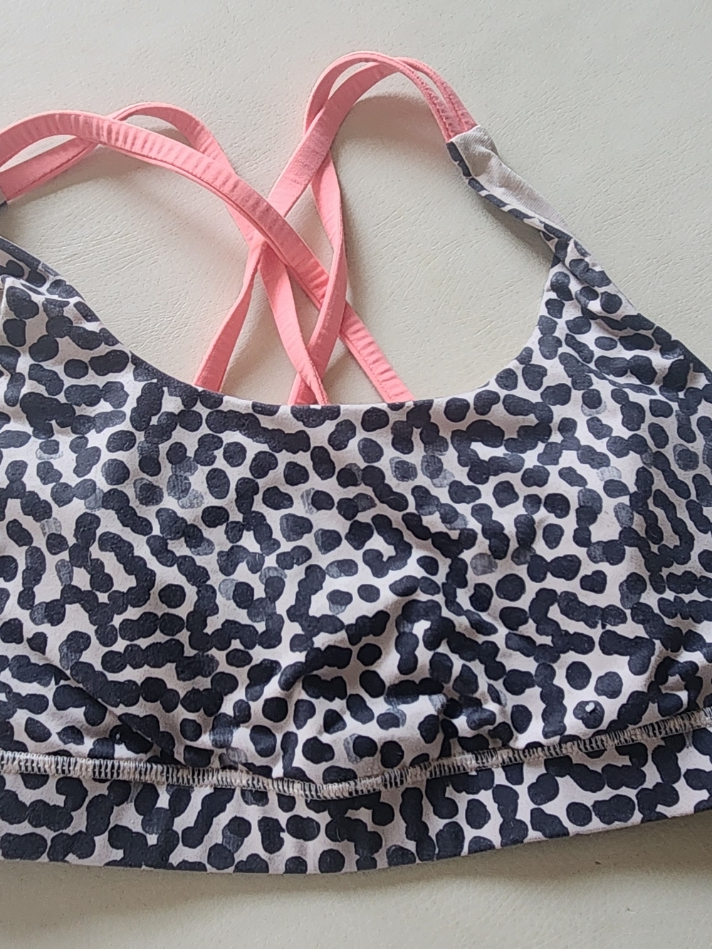 LULULEMON Leopard Print Energy Sports Bra with Pink/orange Straps